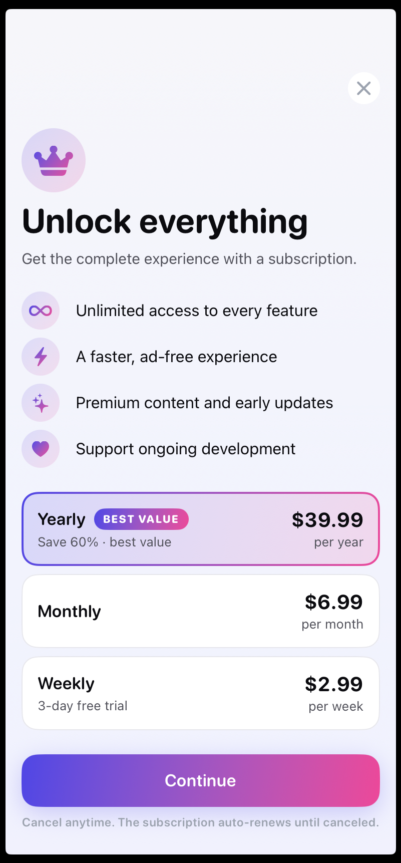 Moon Phase — paywall / subscription